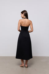Cotton Mix Halter Midi Dress