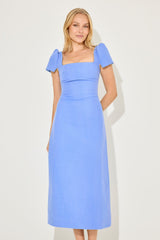 Linen Mix Square Neck Midi Dress