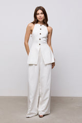 Linen Mix Wide Leg Trousers