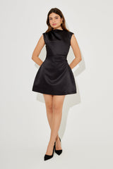 Satin Straight Neck Mini Dress