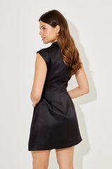 Satin Straight Neck Mini Dress