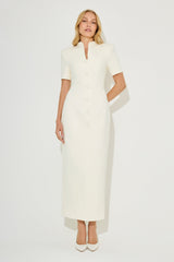 Cotton Mix Button Midi Dress