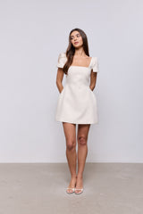 Linen Mix Square Neck Mini Dress
