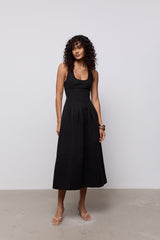 Cotton Mix Cinched Midi Dress