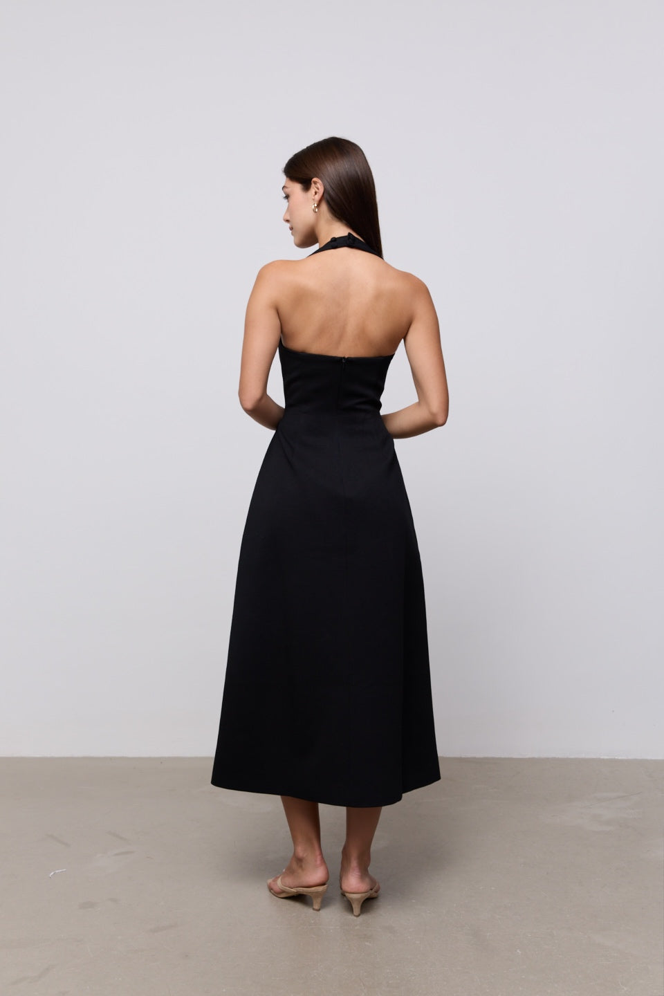 Cotton Mix Halter Midi Dress