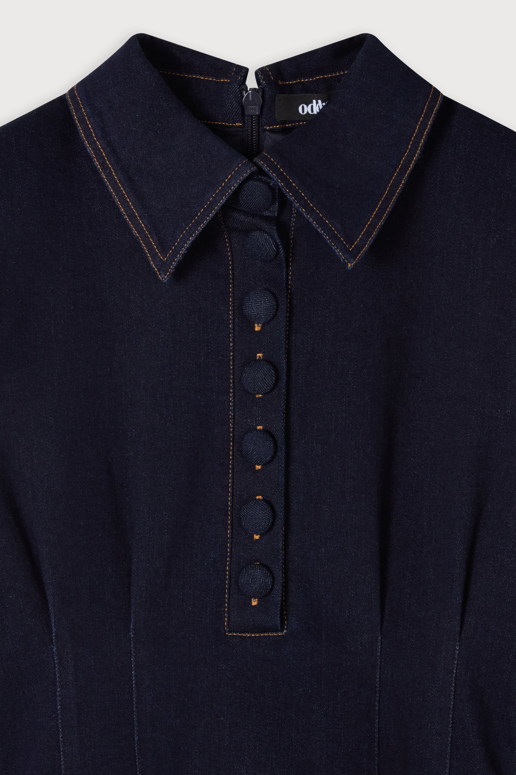 Cotton Mix Denim Collared Midi Dress