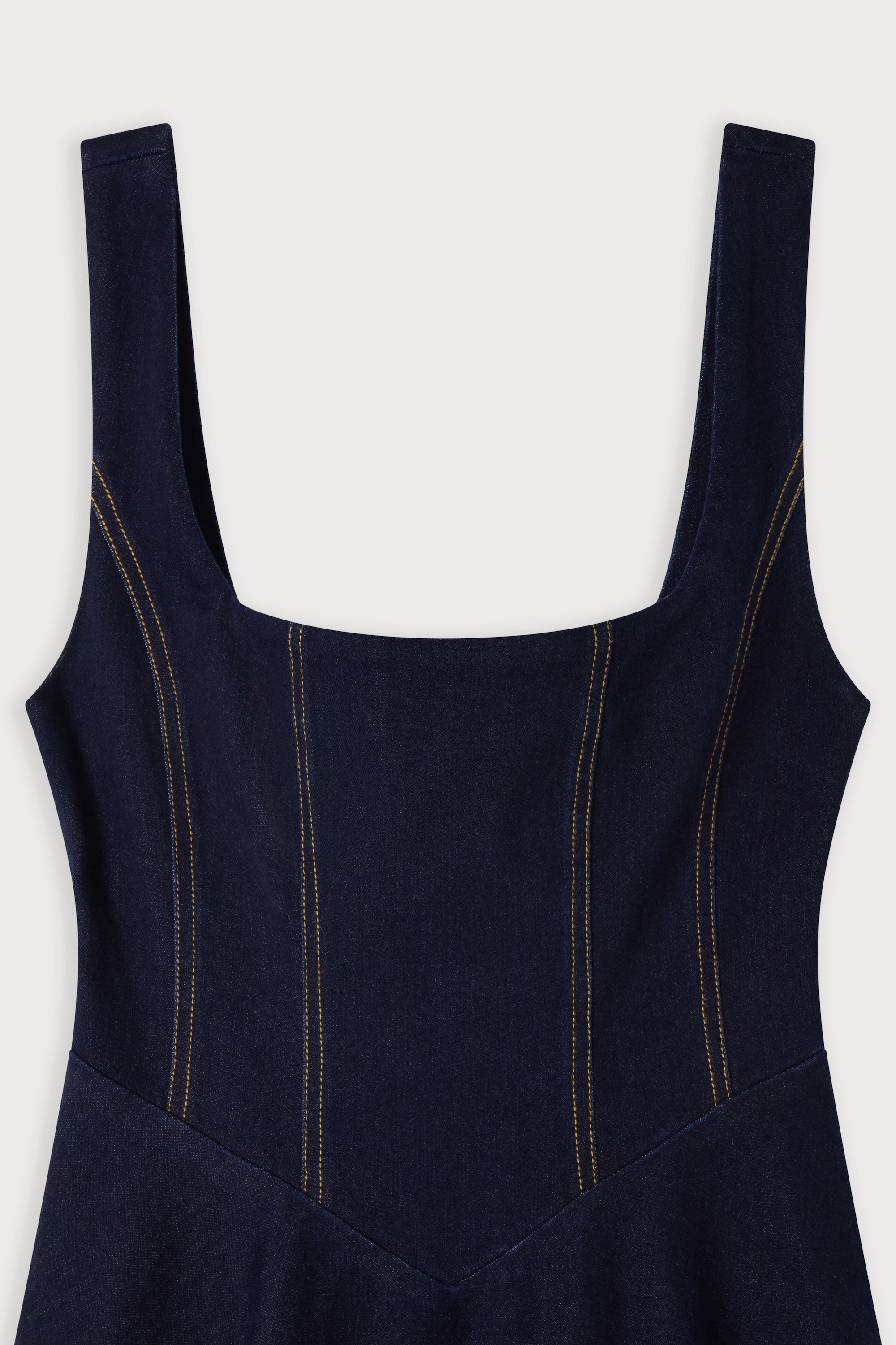 Cotton Mix Denim Square Neck Midi Dress