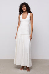 Linen Mix Dropped Waist Maxi Dress