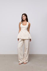 Linen Mix Tie Waist Trousers