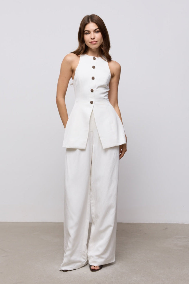 Linen Mix Wide Leg Trousers