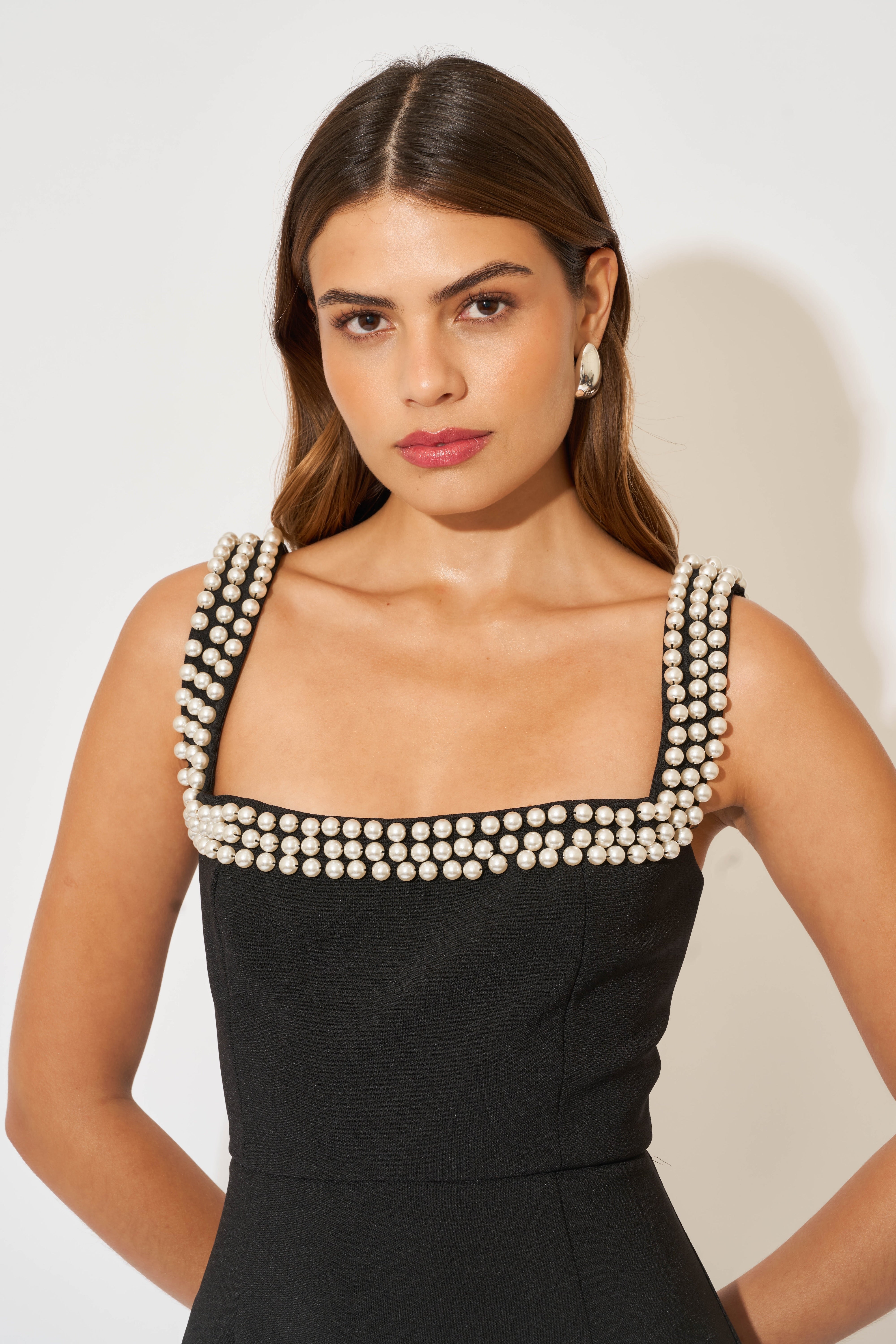Pearl Trim Midi Dress